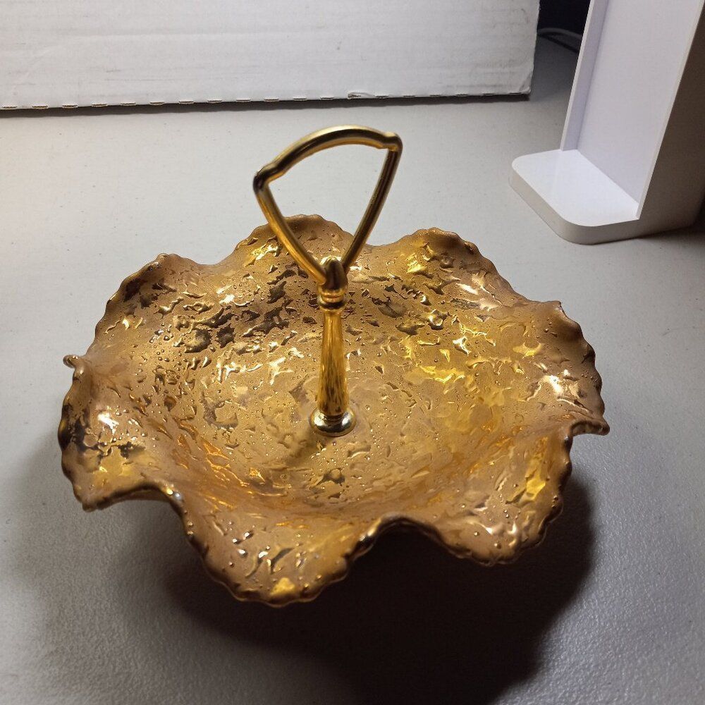 Vintage Elegant Weeping Gold Leaf  Dixon Art Studio 22Kt Candy/Trinket Dish